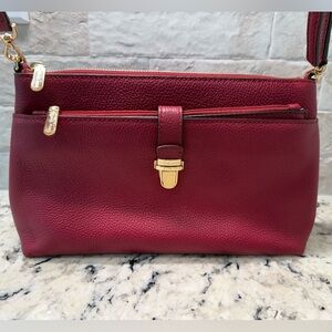 Michael Kors Burgundy Leather Shoulder Bag With Removable Wristlet Wallet